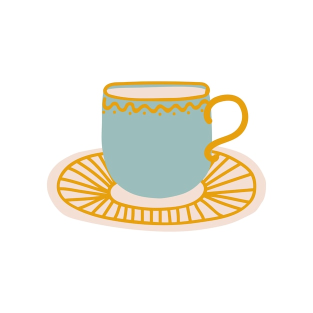 Ceramic cup and saucer cute ceramic crockery cookware vector illustration