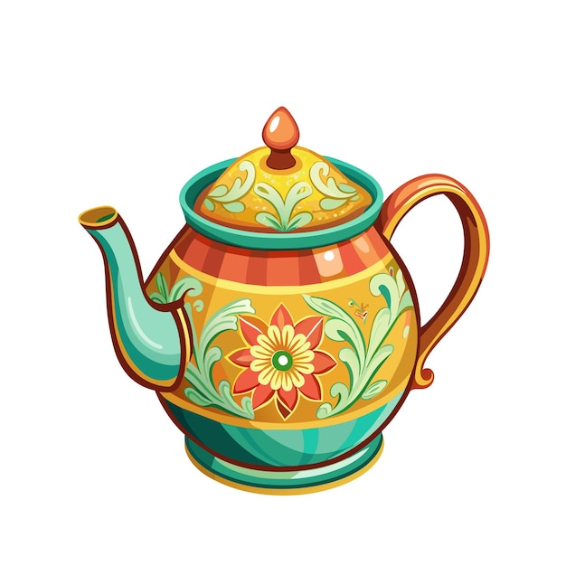 ceramic teapot cartoon style on white background