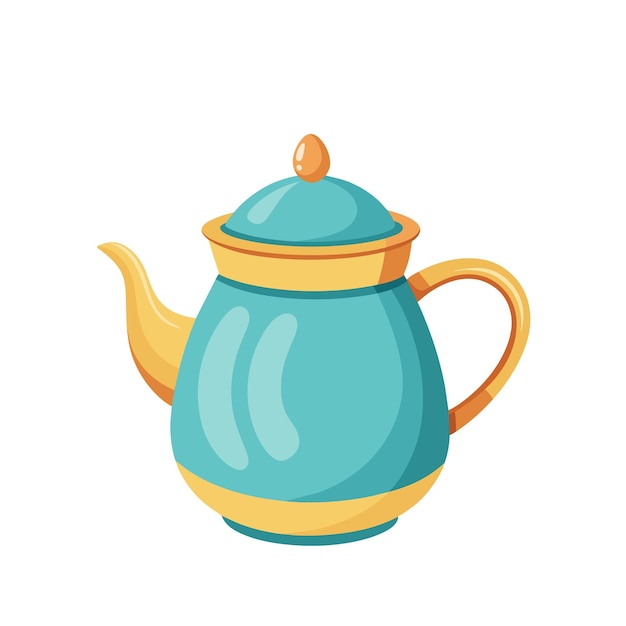 ceramic teapot cartoon style on white background