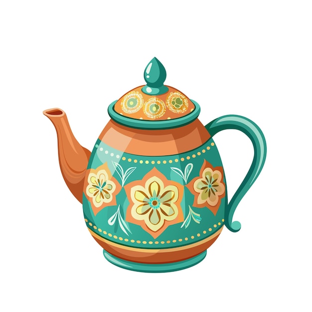 ceramic teapot cartoon style on white background