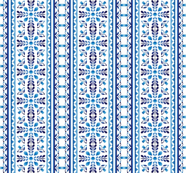 Ceramic tile border pattern Islamic indian arabic motifs Damask border seamless pattern Porcelain ethnic bohemian background Abstract flower Vector illustration