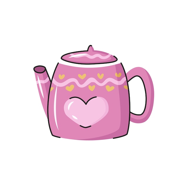 Ceramic vector teapot. Hand drawn kettle with decorative elements. 
Cartoon dishware,kitchen utensil