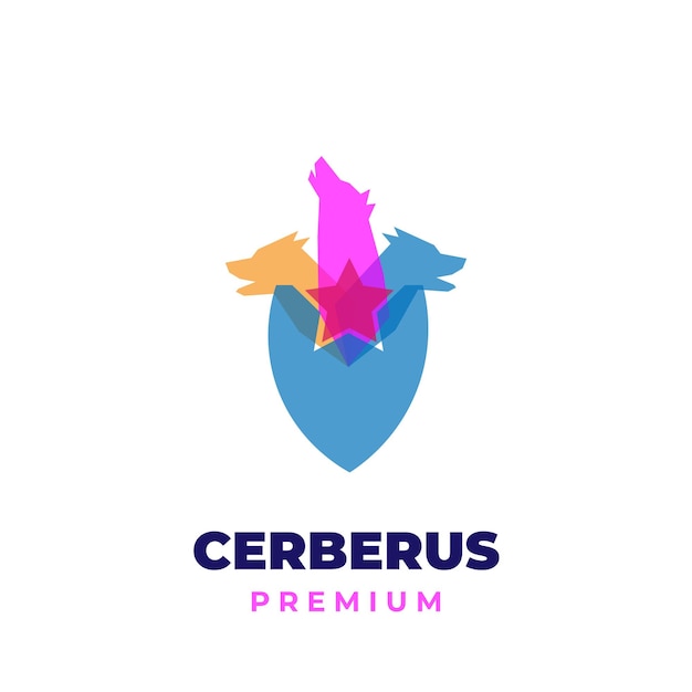 Cerberus Shield Illustration Logo with Overlapping Colors