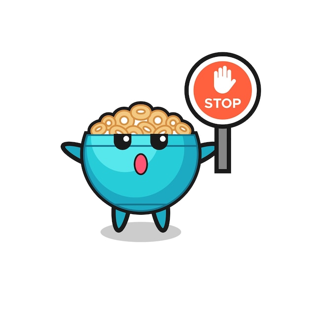 Cereal bowl character illustration holding a stop sign