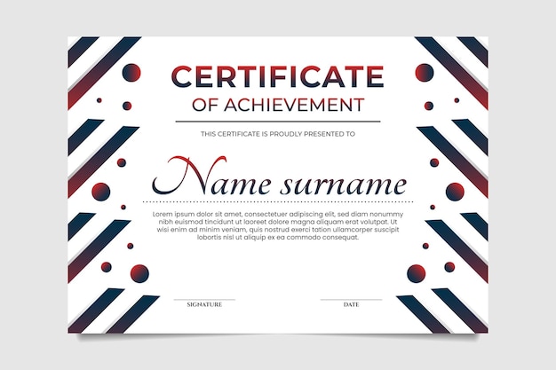 Certificate of achievement design template, vector illustration gradient geometric style