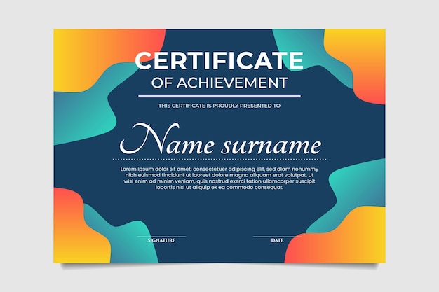 Certificate of achievement design template, vector illustration with modern gradient wave shape