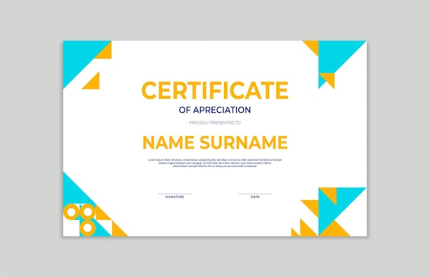 Certificate of Achievement template with geometric shape mosaic background for appreciation business and education needs