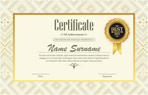 Certificate of achievement template with vintage gold border Vector