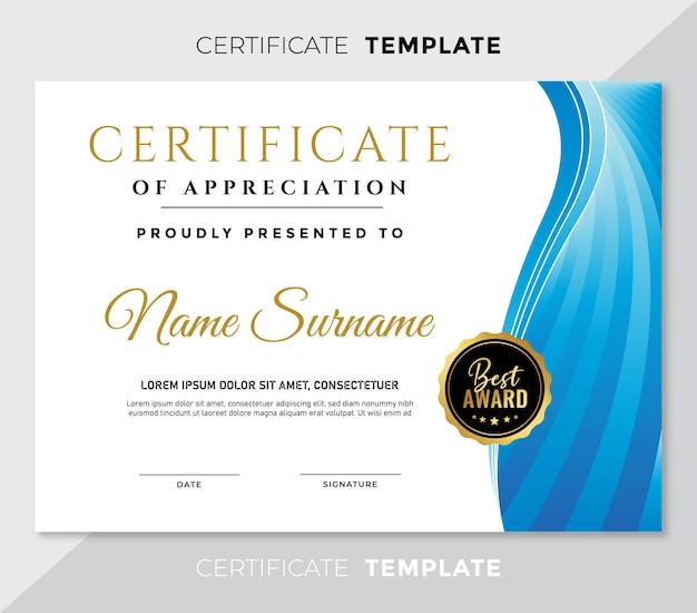 Vector certificate of appreciation diploma awards premium template modern design and layout luxurious