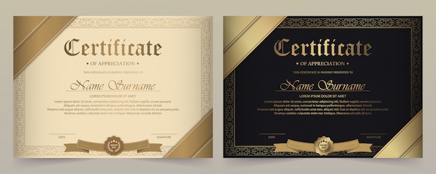 Certificate of appreciation template with vintage gold border 