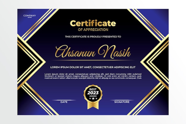 Certificate design flat gold blue