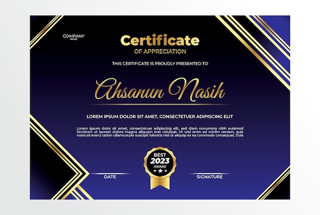 Certificate design flat gold blue