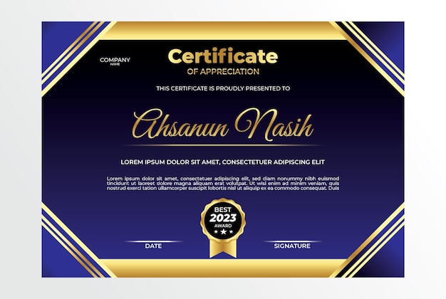 Certificate design flat gold blue