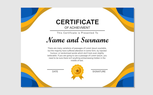 Certificate design in orange and blue