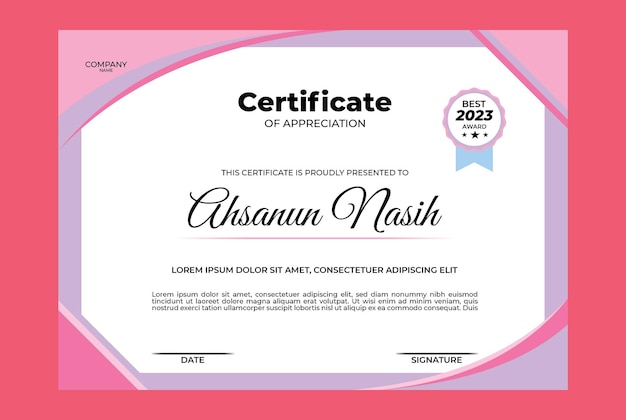 Certificate design template flat pink