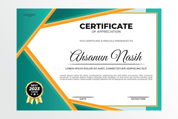 Certificate design template green orange gold