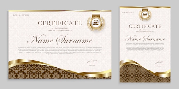 Certificate design with Arabic pattern luxury gold color silhouette