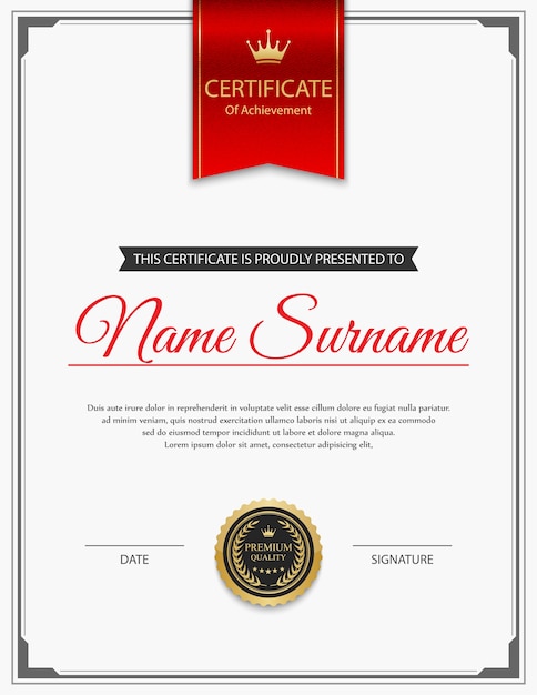 Certificate design with red ribbon