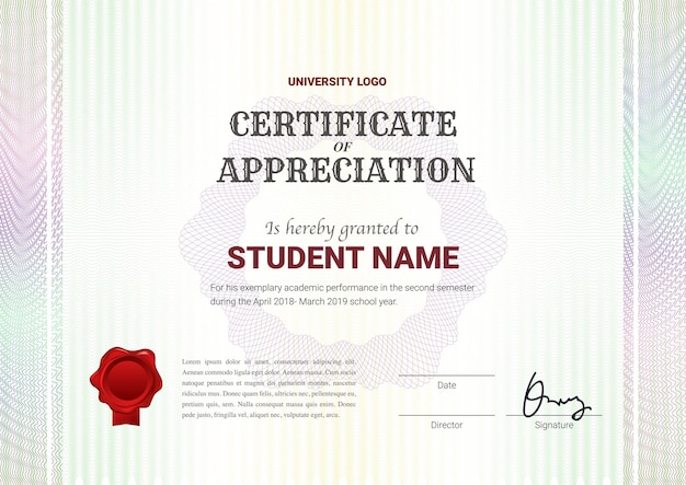 Certificate or diploma template with guilloche style in vector illustration.