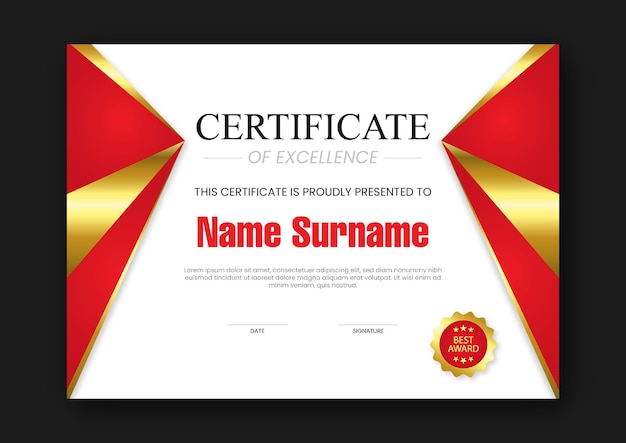 Certificate Of Excellence Vector Template