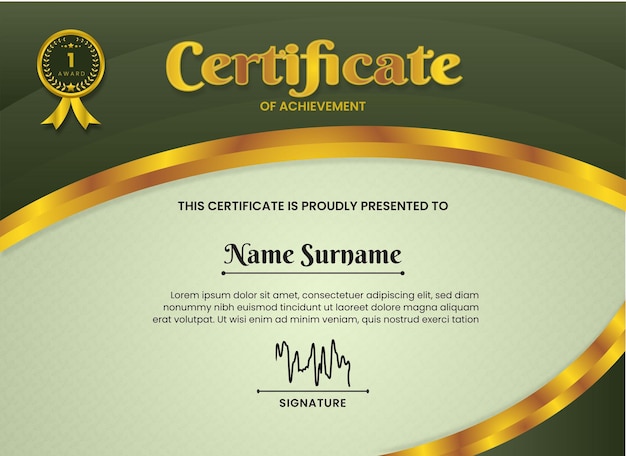 Certificate Layout with Modern Green Color and Leaf Pattern Background Template