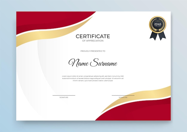 Certificate template banner with abstract geometric shape for print template with golden wave and white clean modern