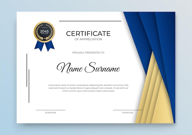 Certificate template banner with abstract geometric shape for print template with golden wave and white clean modern