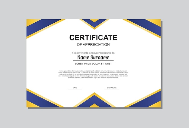 Certificate template in blue and gold luxury style