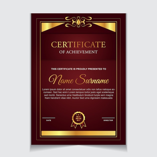 Certificate template design with gold luxury modern shapes