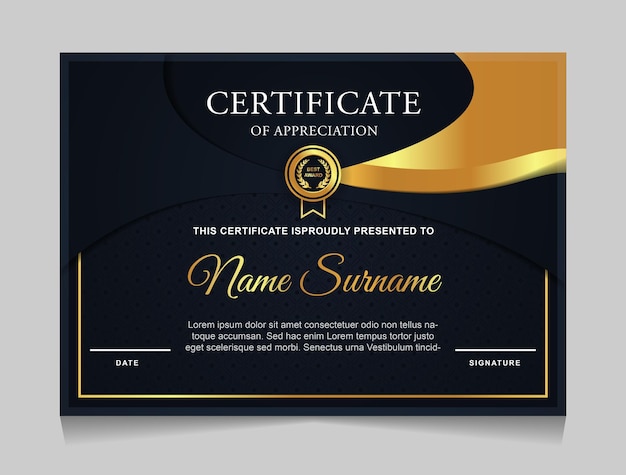 Certificate template design with gold luxury modern shapes