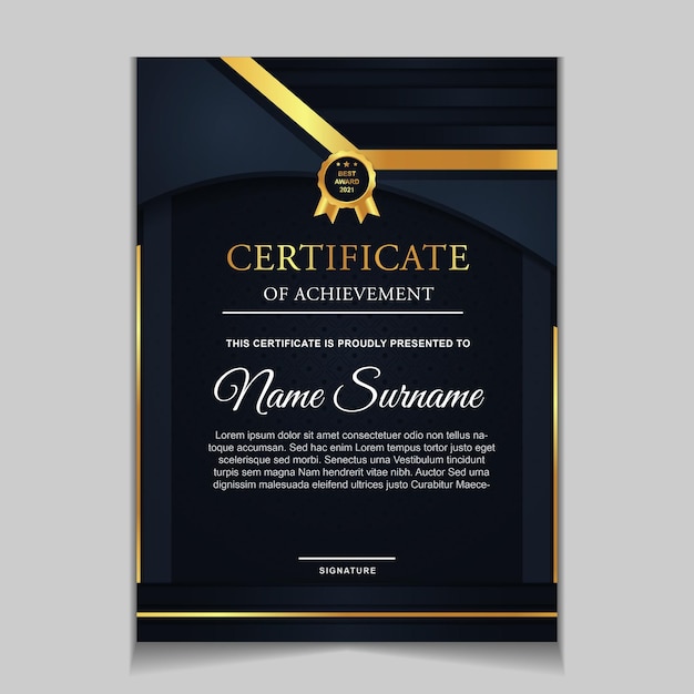 Certificate template design with navy blue and luxury modern shapes