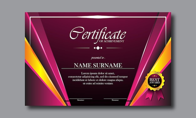 Certificate template. Diploma of modern design or gift certificate. Vector illustration.