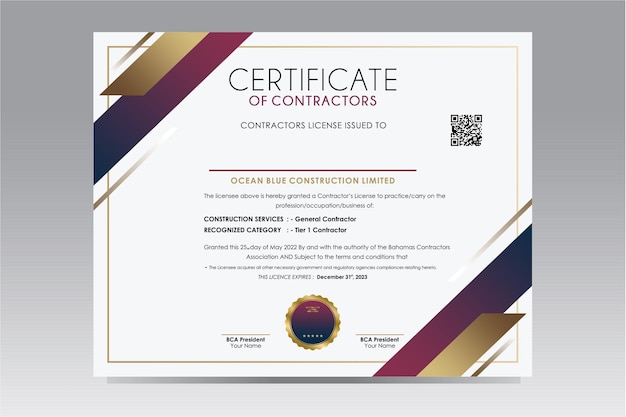 Certificate template. Diploma of modern design or gift certificate