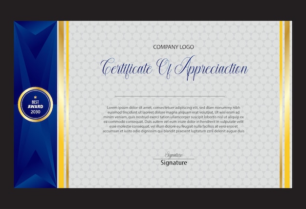 Certificate template modern simple design blue and gold color wrapping