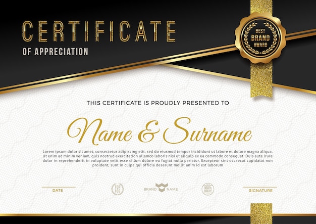 Certificate template with guilloche pattern and luxury golden elements