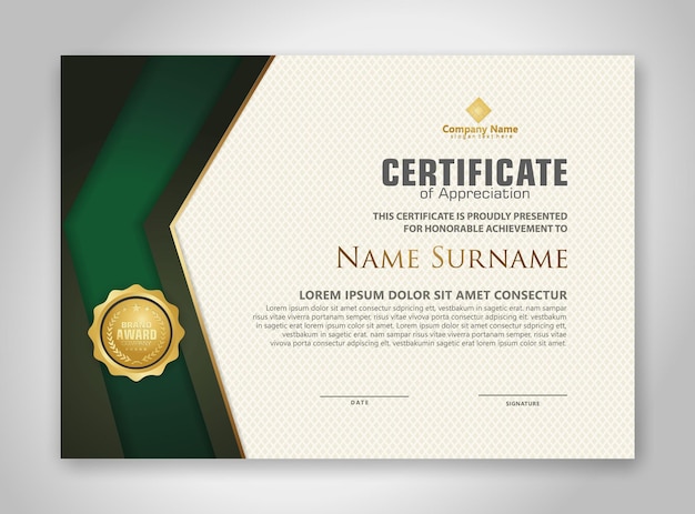 Certificate template with luxury badge and elegance modern pattern background