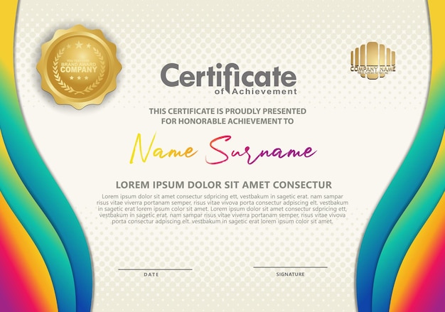 Certificate template with wave style ornament with modern pattern background