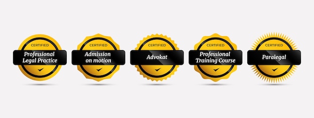 Vector certified badge with luxury yellow and black professional certification law in multiple categories