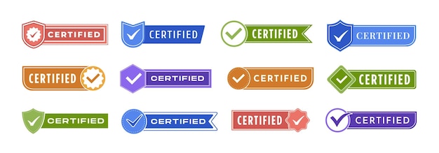 Certified label template Badge with check mark icon certification tag and quality approved stamp vector set