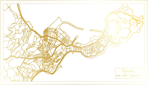 Ceuta Spain City Map in Retro Style in Golden Color Outline Map Vector Illustration