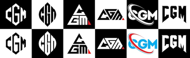 CGM letter logo design in six style CGM polygon circle triangle hexagon flat and simple style with black and white color variation letter logo set in one artboard CGM minimalist and classic logo