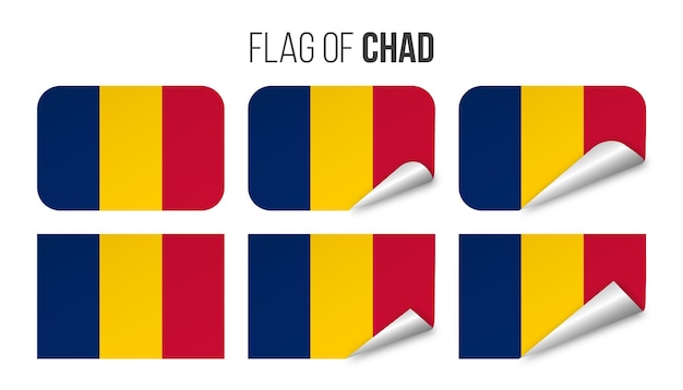 Chad flag labels stickers set Vector illustration 3d flags of Chad isolated on white