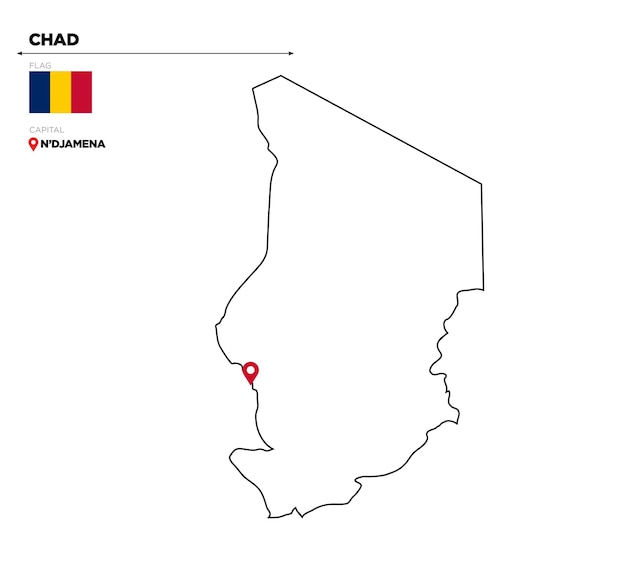 Chad political map with capital city N'Djamena national flag and borders African country