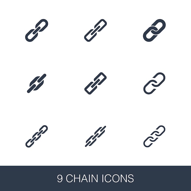 Chain icons set. Simple design glyph signs. Chain symbol template. Universal style icon, can be used for web and mobile UI