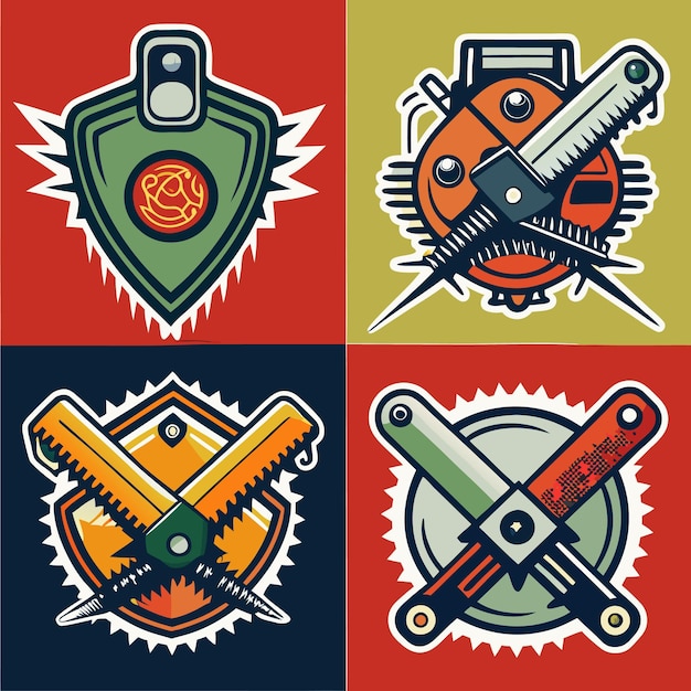 ChainsawThemed Badge Logos in Four Color Variations Forestry Medical and Industrial Icons