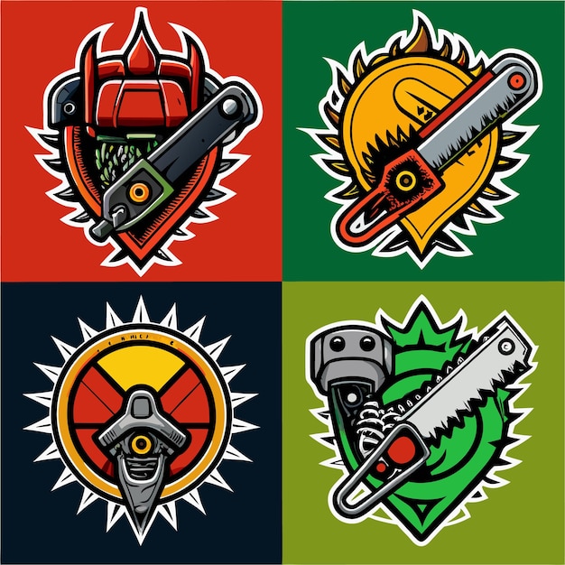 ChainsawThemed Badge Logos in Four Color Variations Forestry Medical and Industrial Icons