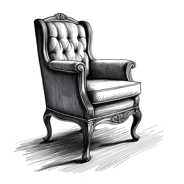 Chair engraved style ink sketch drawing black and white vector illustration