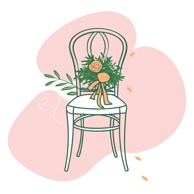 Vector a chair with a bouquet of flowers on it and a pink background