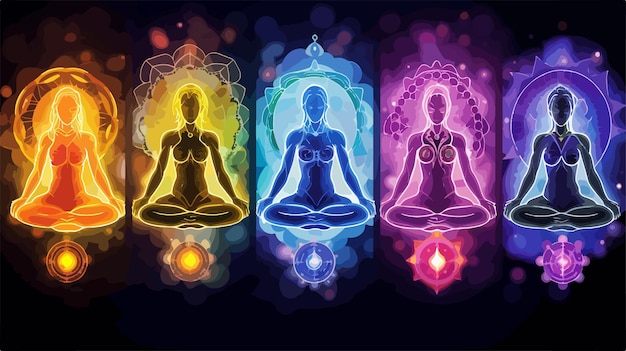 Vector chakras energy centers illustration vector cartoon