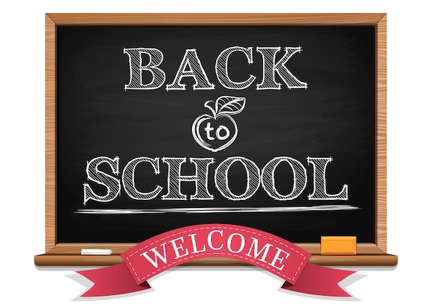 Chalk on a blackboard. Back to school. Welcome. Back to school background. Black chalkboard. Vector illustration